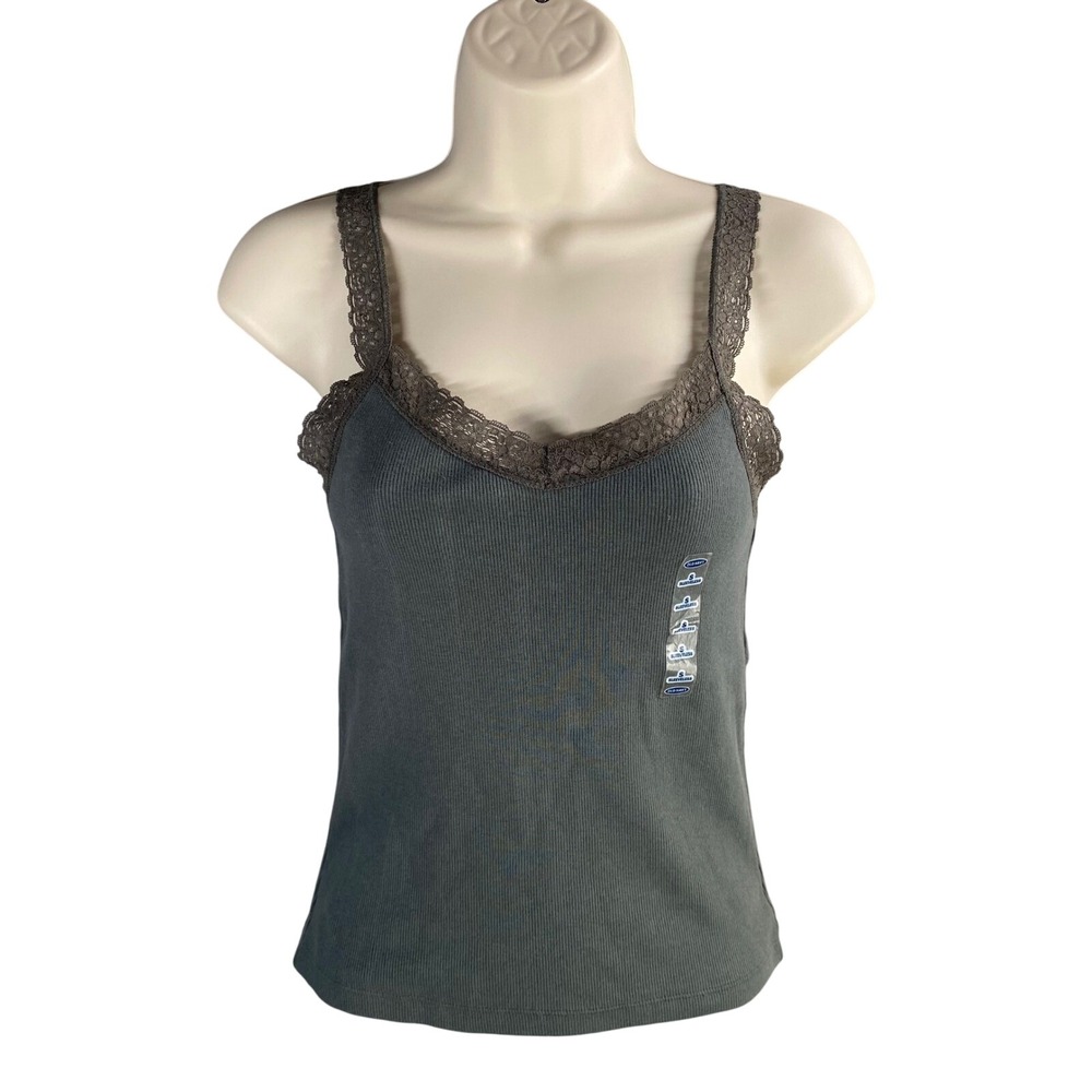Y2k Old Navy Tank Top Small Lace‎ Trim Ribbed Preppy Chic Elena Bell Indie